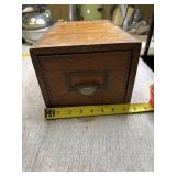 Wood Card File box with office supplies 7"x12"