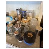 Tape, screws, bolts and  cigar box with tubes