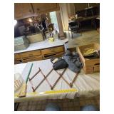 Gloves,  2 new sweaters, rack and childï¿½s broom