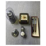 Pocket Watch, watches, wind up clock and pen set