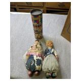 2 cloth dolls from Spain and Magic wood Toy