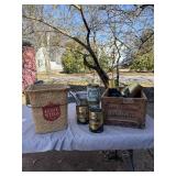 Gold Medal Explosives Wood box, oil cans and Line