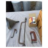 C clamp, hack  saw metal funnel and more