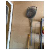 Boat Oar. Fishing nets, ammo box and sprayer