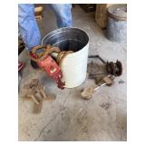 Tin bucket with block and tackle and more