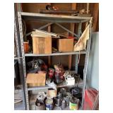 Shelf and contents- telephone, Vintage air pump