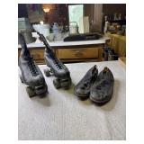 Vintage football cleats and roller skates