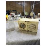 Vintage General Electric Radio and 2 milk bottles