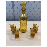 Amber Decanter and 6 matching shot glasses
