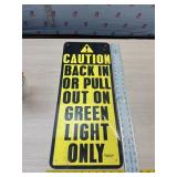 Caution Back in Sign plastic