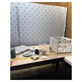 Crate with Christmas plates. Cow dish, stemware