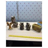 Owls, Hermitage pottery mini pitchers with plate