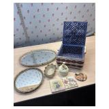 Vintage Dressing table mirrors, sewing basket and
