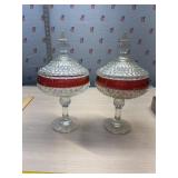 2 Indiana Glass Diamond Point Pedestal Candy
