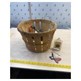 Wood basket with pre brushes, Vibtage bottle and