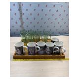 20ï¿½ wood tray with Coca Cola  glasses, mugs