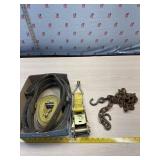 Tie rope, ratchet strap and short chain