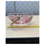 Vintage Aderia Poinsetta Glass Basket with Rattan