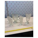 Vintage Iris & Herringbone Pitcher & 6 Glasses