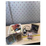 Basket with picture frames , deck clips, Snoopy,