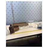 Musical Snow globe works, 2 glass crosses bowls,