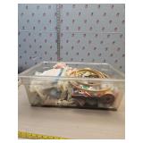 Tote of lace, thread and sewing supplies