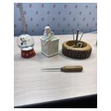 Snow globe, vase and nut set