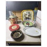 Ice bucket, plates. Tray serving bowl and platter