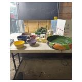 Pottery Bowls, candle holder cups, music box