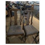 2 wood chairs and rocking chair