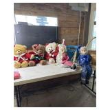 Stuffed bears and 2 clown Marionetteï¿½s and basket