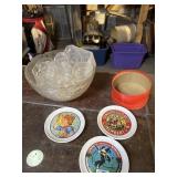 Thumbprint punch bowl and cups and 3 cheese