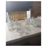 3 glass pitchers, mugs and more