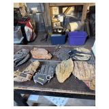 7 baseball gloves and crate