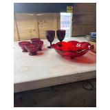 Ruby Red footers dish, 4 dessert dishes and 2