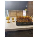 11 Indiana Glass Kings Amber Thumbprint Goblets