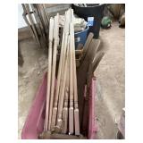 Tote of wood spindles and more