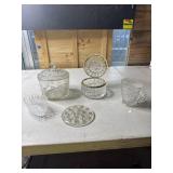 Spoon holder cracker jar. Flower frog,  hinged