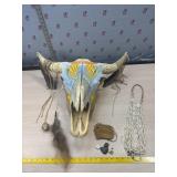 Native American style painted cow skull, medicine