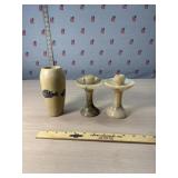 Hand carved soap stone fish vase and pair of