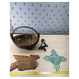 Hand Carved and sign Sea Wagle, Willow Basket,