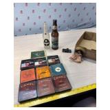 Camel Cigarette tins, organs k bottle, Moose