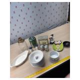 Donut jar, bowls, salt & pepper shakers and