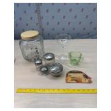 Vintage glass and silver plate dressing jars,