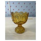 Vtg LE Smith Moon and Stars Amber Glass Scalloped