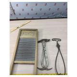Vintage Busy Bee Wash board and ice tongs