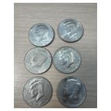 6 Kennedy half dollars