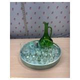 Wine World 1976 bottle, shot glasses and tray