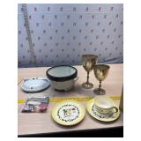 Microwave Tenser Cooker, 2 silver goblets and 3