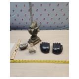 Marble book ends, ceramic  eagle, geode and ship